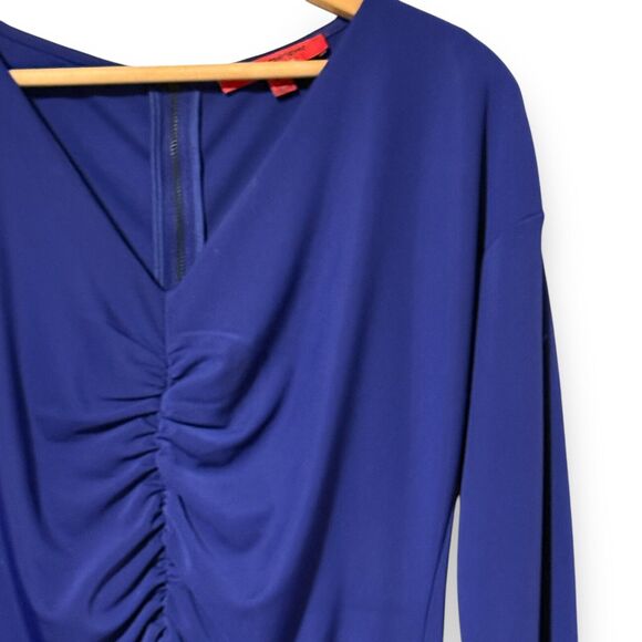 Narciso Rodriguez for Design Nation Purple Ruched Long Sleeve Short Dress Medium - Picture 3 of 10